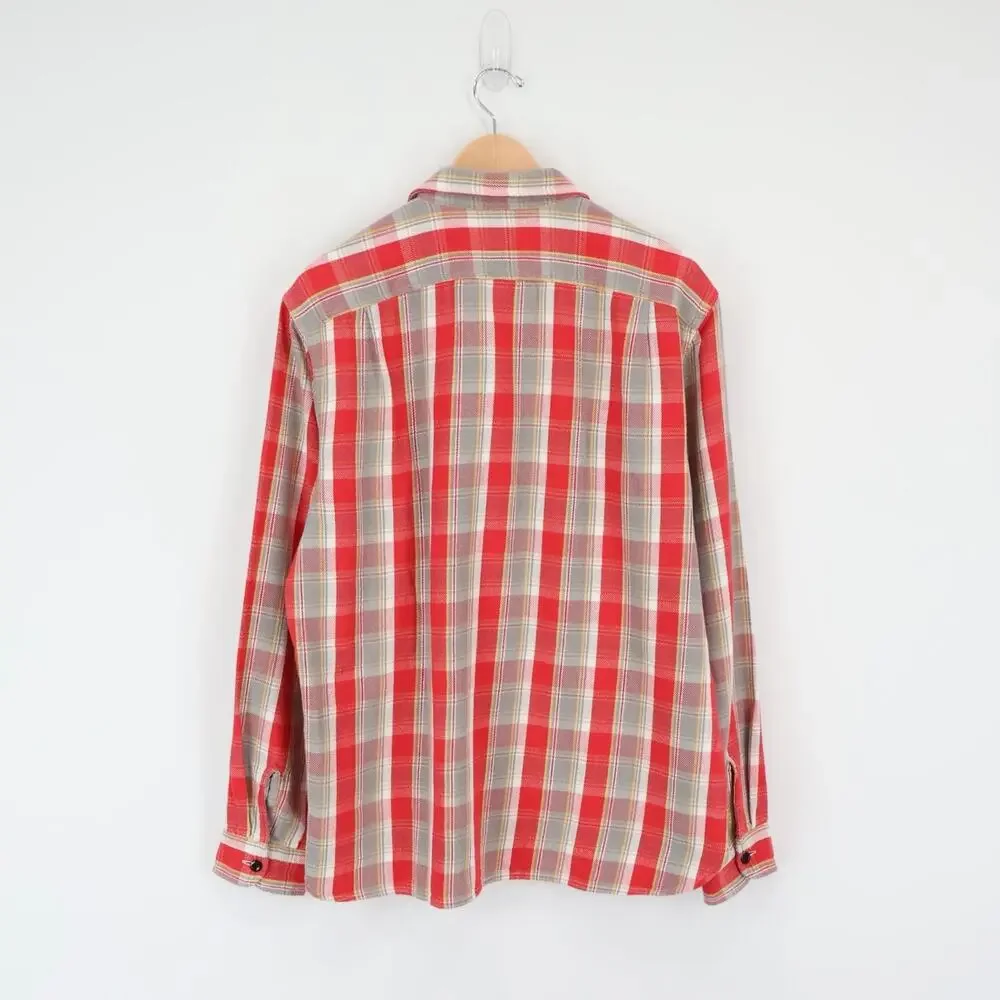 NWT J.Crew Wallace & Barnes Cotton Twill Workshirt Reggie Red Grey Plaid Large